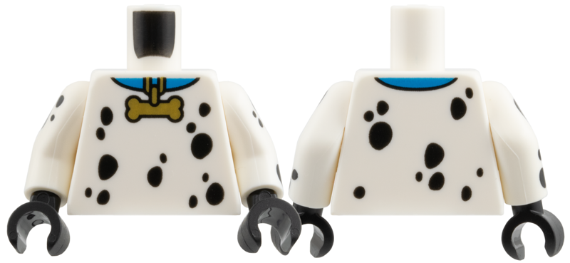 Lego Torso Blue Collar with Gold Bone Tag, Black Spots Pattern / White Arms with Black Spots Pattern / Black Hands