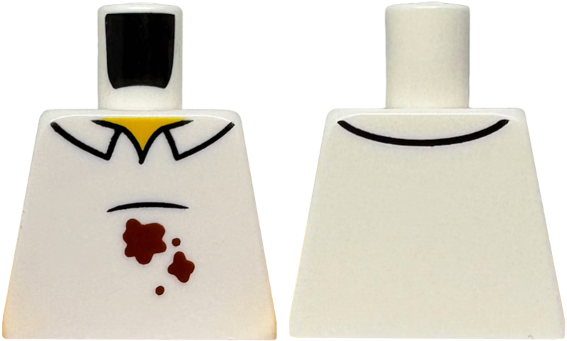 Lego Torso Shirt with Collar, Black Stomach Line, Reddish Brown Stains, Yellow Neck Pattern / White