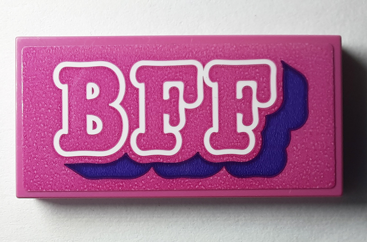 Lego Tile 2 x 4 with White 'BFF' Outline with Dark Purple Drop Shadow Pattern (Sticker) - Set 40385 / Dark Pink