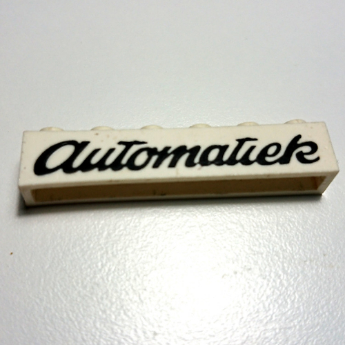 Lego Brick 1 x 6 with 'automatiek' Cursive Black Print / White