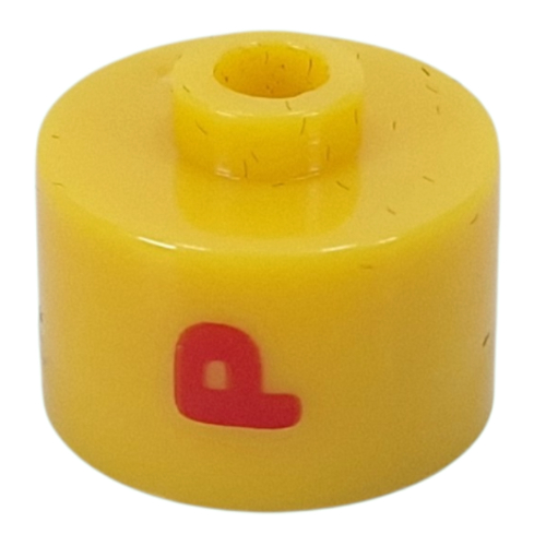 Lego Pen Bead, Round Long, Flat Edge with Red 'P' Print