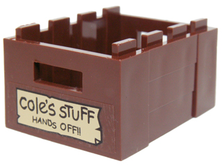 Lego Container, Crate 3 x 4 x 1 2/3 with Handholds with 'cole's STUFF HANDS OFF!!' Pattern (Sticker) - Set 70751