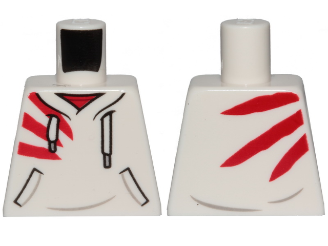 Lego Torso Hoodie with White Laces, Red Stripes and Pockets Pattern / White