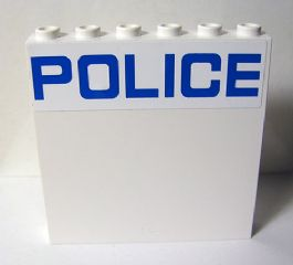 Lego Panel 1 x 6 x 5 with Blue 'POLICE' on White Background Pattern (Sticker) - Set 60044 / White