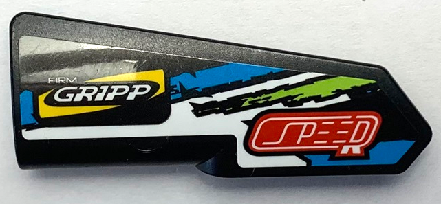 Lego Technic, Panel Fairing #22 Very Small Smooth, Side A with 'SPEED', 'FIRM GRIPP' and Blue, Lime and White Stripes Pattern (Sticker) - Set 42103
