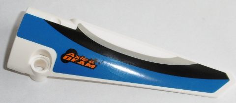 Lego Technic, Panel Fairing # 6 Long Smooth, Side B with 'Axle & BEAM' and Blue, Black and Gray Pattern (Sticker) - Set 42045 / White