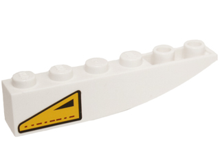 Lego Slope, Curved 6 x 1 Inverted with Yellow Triangle with Black Border and Small Triangle Pattern Model Left Side (Sticker) - Set 10195 / White