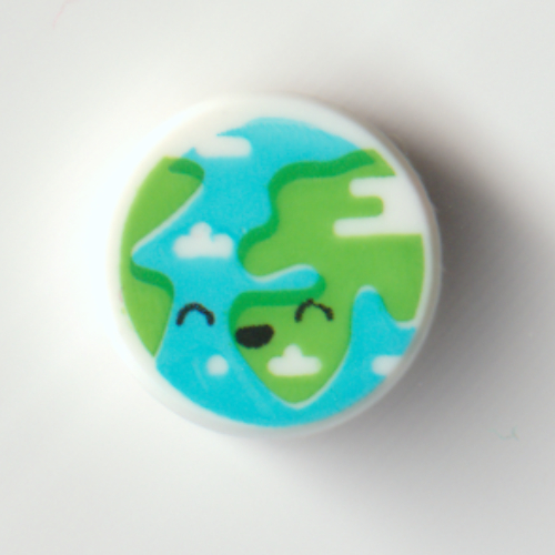 Lego Tile Round 1 x 1 with World/Globe with Face Print / White