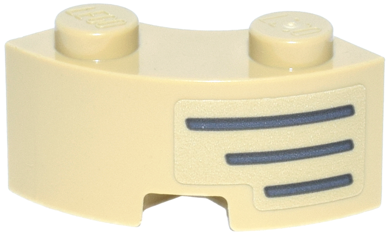 Lego Brick, Round Corner 2 x 2 Macaroni with Stud Notch and Reinforced Underside with Dark Bluish Gray Vehicle Grille Lines Pattern Model Right Side (Sticker) - Set 72044