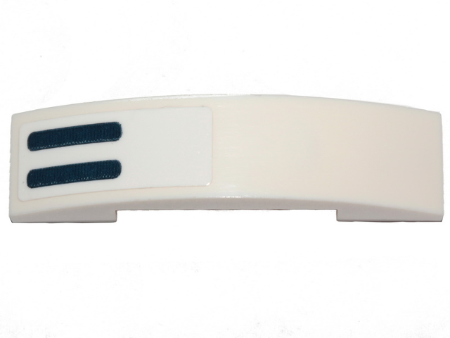 Lego Slope, Curved 4 x 1 x 2/3 Double with 2 Dark Blue Stripes Pattern (Sticker) - Set 75276 / White