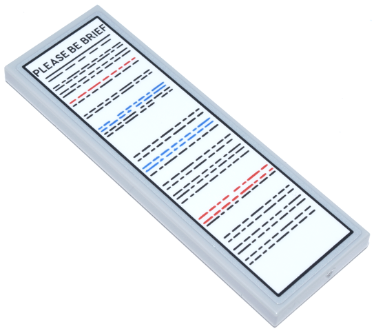 Lego Tile 2 x 6 with Black 'PLEASE BE BRIEF' and Black, Red, and Blue Text Rules and Instructions Pattern (Sticker) - Set 21347