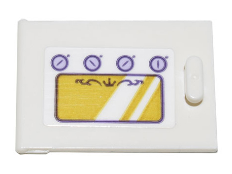 Lego Container, Cupboard 2 x 3 x 2 Door with Gold Oven Window with White Reflections, and 4 Dark Purple and Lavender Circles Pattern (Sticker) - Set 43205