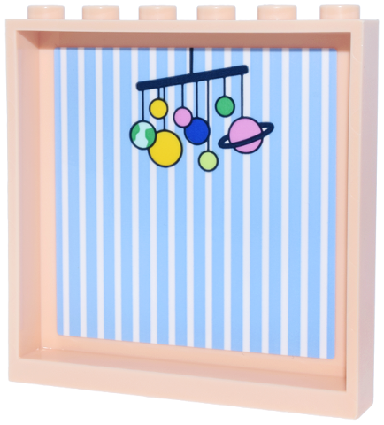 Lego Panel 1 x 6 x 5 with Bright Light Blue and White Striped Wallpaper, Baby Mobile with Planets Pattern (Sticker) - Set 42670