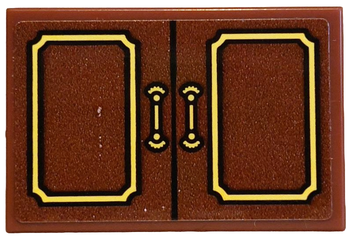 Lego Tile 2 x 3 with Cabinet Doors with Yellow Handles and Panels Pattern (Sticker) - Set 42654
