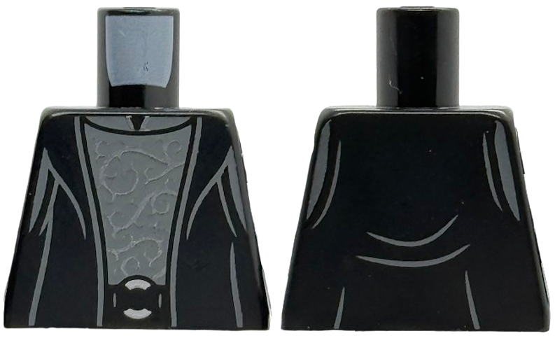 Lego Torso Cloak Open over Dark Bluish Gray Shirt with Dark Silver Filigree, Silver Circle Belt Buckle Pattern / Black