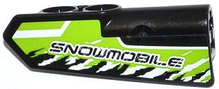 Lego Technic, Panel Fairing #22 Very Small Smooth, Side A with 'SNOWMOBILE' and Black and White Splatters Pattern (Sticker) - Set 42021 / Black