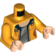 Lego Torso Jacket with Zipper over Gray Undershirt Print, Bright Light Orange Arms, Light Nougat Hands / Bright Light Orange