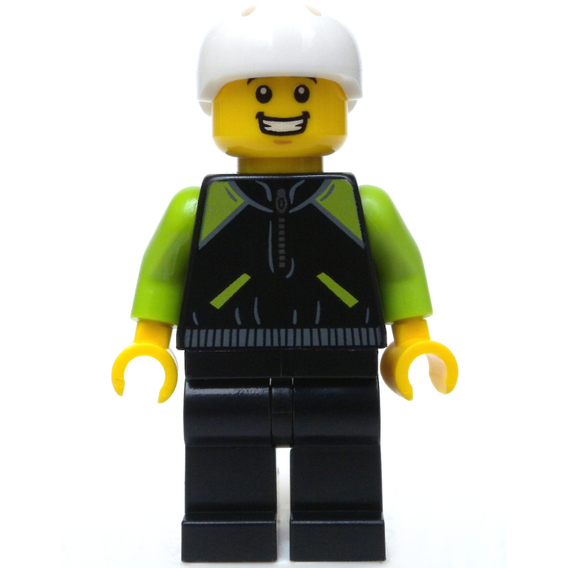 Lego Man, Black and Lime Jacket, White Helmet