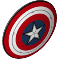 Lego Shield Round Bowed, Red, White, and Blue Circles with Star, Silver Trim Print (Captain America)
