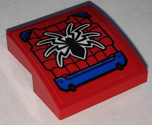 Lego Slope, Curved 2 x 2 x 2/3 with Black Spider and Webbing with Blue Hull Plates Pattern (Sticker) - Set 76151
