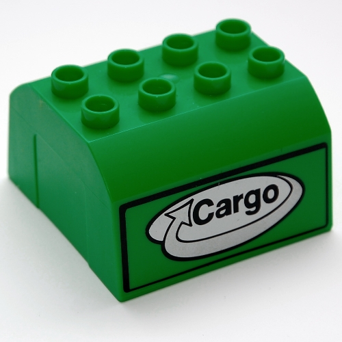 Lego Duplo Train Cab Upper Section, with 'Cargo' Print / Bright Green