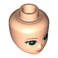 Lego Minidoll Head with Green Eyes, Pink Lips and Closed Mouth Print / Light Nougat