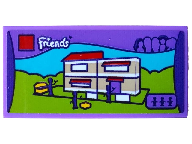 Lego Tile 2 x 4 with Friends Set 3315 Olivia's House Pattern (Sticker) - Set 4002022 / Medium Lavender