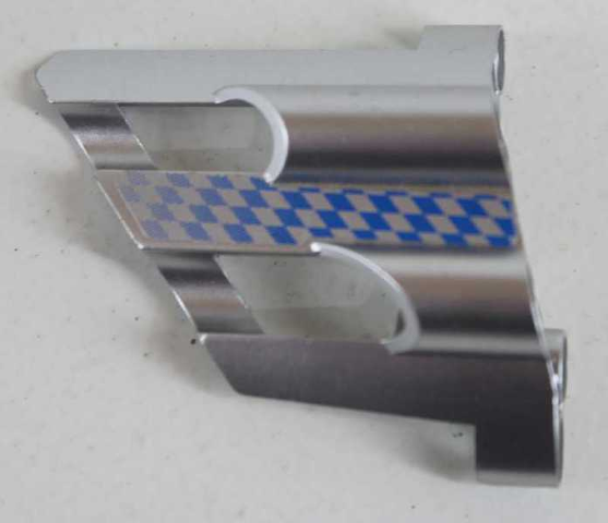 Lego Technic, Panel Fairing # 2 Large Short, Large Holes, Side B with Fading Blue Checkered Pattern (Sticker) - Set 8458 / Metallic Silver