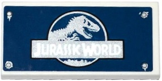 Lego Tile 2 x 4 with Jurassic World Logo, Rivets and Silver Corrosion Pattern (Sticker) - Set 75920