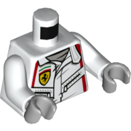 Lego Torso Racing Jacket, Pockets, Ferrari Logo Print, White Arms, Light Bluish Gray Hands / White