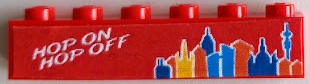 Lego Brick 1 x 6 with White 'HOP ON HOP OFF' and City Skyline Pattern (Sticker) - Set 60200