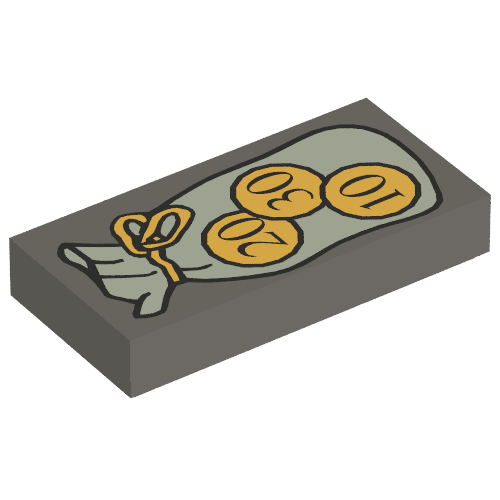 Lego Tile 1 x 2 with Bag and Coins Print / Dark Bluish Gray