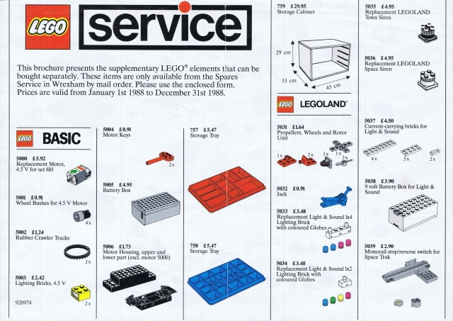 Lego 1988 Medium Service Packs UK (920974-U.K.)