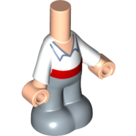 Lego Microdoll Body Pants Sand Blue with White Shirt, Collar, Red Band/Belt, Light Nougat Hands print