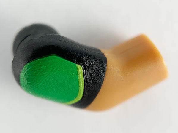 Lego Arm, Right with Black and Bright Green Short Sleeve Pattern / Medium Nougat