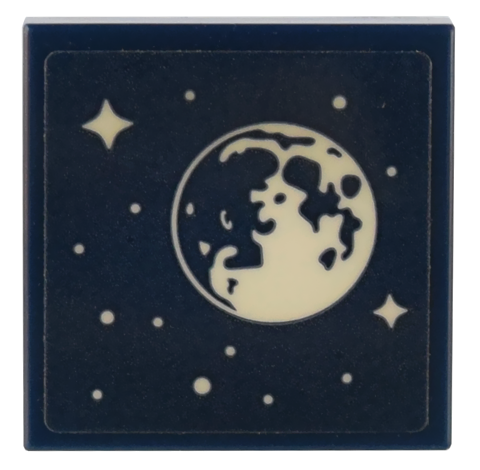 Lego Tile 2 x 2 with White Moon and Stars Pattern (Sticker) - Set 41732 / Dark Blue