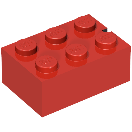 Lego Brick 2 x 3 without Bottom Tubes, Slotted (with 1 slot) / Red