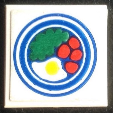 Lego Tile 2 x 2 without Groove with Blue Circle Plate, Fried Egg, 4 Red Spots Pattern 1 (Sticker) - Set 269 / White