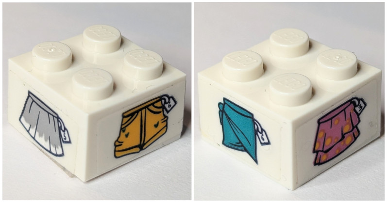 Lego Brick 2 x 2 with Clothes, Skirts and Shorts with Price Tags Pattern on All Sides (Stickers) - Set 41427 / White