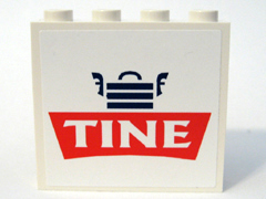 Lego Panel 1 x 4 x 3 - Hollow Studs with Tine Logo Pattern (Sticker) - Set 1029 / White