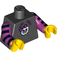 Lego Torso Hoodie with Pocket, Drawstring and Minifig Skull Print, Magenta Arms with Black Stripes, Yellow Hands / Black