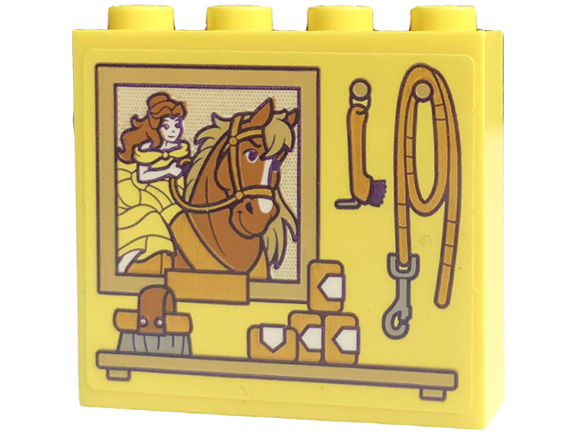 Lego Brick 1 x 4 x 3 with Picture with Horse and Belle, Leash, and Brush on Shelf Pattern (Sticker) - Set 43195