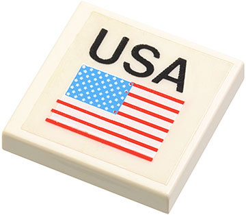 Lego Tile 2 x 2 with 'USA' and United States of America Flag Pattern (Sticker) - Set 1682