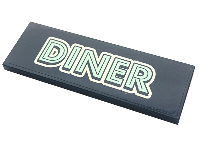 Lego Tile 2 x 6 with Light Aqua 'DINER' Pattern (Sticker) - Set 41728 / Dark Blue