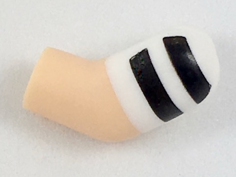 Lego Arm, Left with White Short Sleeve with 2 Black Stripes Pattern / Light Nougat