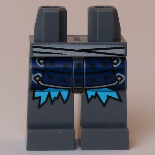 Lego Hips and Dark Bluish Gray Legs with Light Bluish Grey Belt, Dark Blue Armor, Azure Icicles print / Dark Bluish Gray