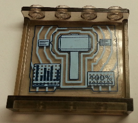 Lego Panel 1 x 4 x 3 with Side Supports - Hollow Studs with Screen with Hammer (Mjolnir), '100%' and Bar Graph Pattern on Inside (Sticker) - Set 76018
