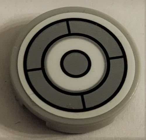Lego Tile, Round 2 x 2 with Bottom Stud Holder with SW Millennium Falcon Dark Bluish Gray and White Circles Pattern (Sticker) - Set 75212 / Light Bluish Gray