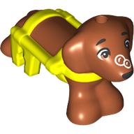 Lego Animal, Dog, Dachshund with Vibrant Yellow Harness Pattern, Bubble in Nose print (Pickle) / Dark Orange