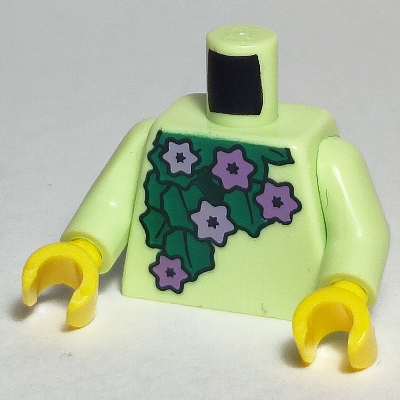 Lego Torso Medium Lavender Flowers, Dark Green Leaves Print, Yellowish Green Arms, Yellow Hands